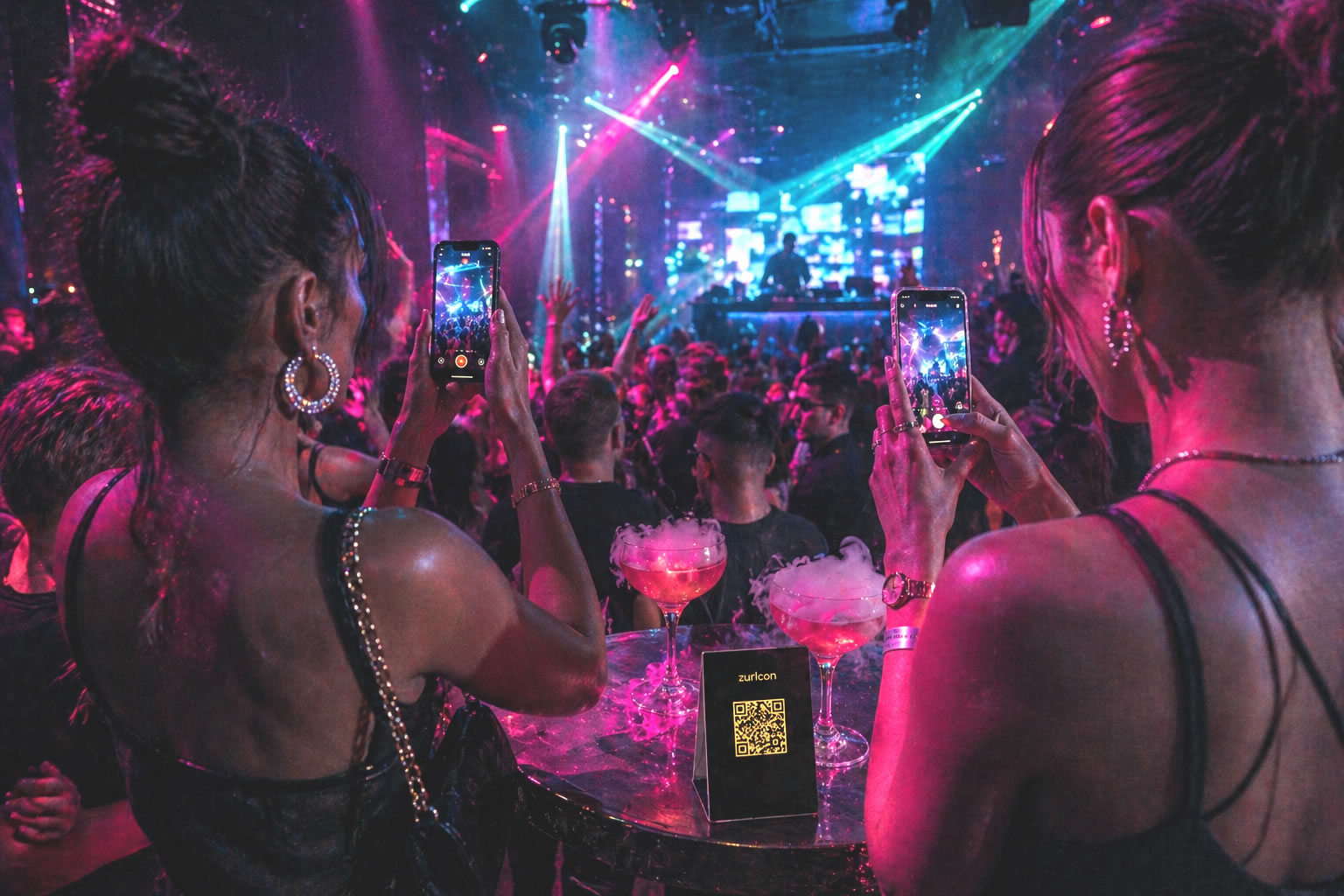 Nightclub QR code photo sharing - guests uploading photos on the dancefloor