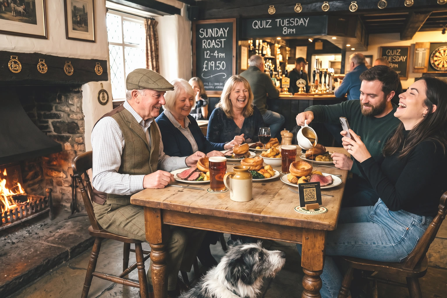 QR code photo sharing in a pub - customers scanning to upload photos